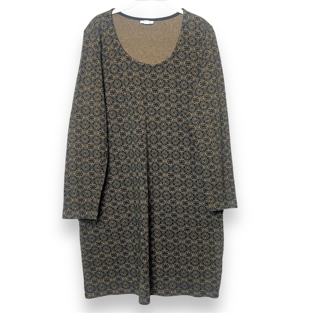 J. Jill Medallion Knit Dress Large 100% cotton camel black knee length neutral‎
